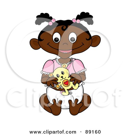 Royalty-Free (RF) Clipart Illustration of a Black Baby Girl Holding A Teddy Bear by Pams Clipart