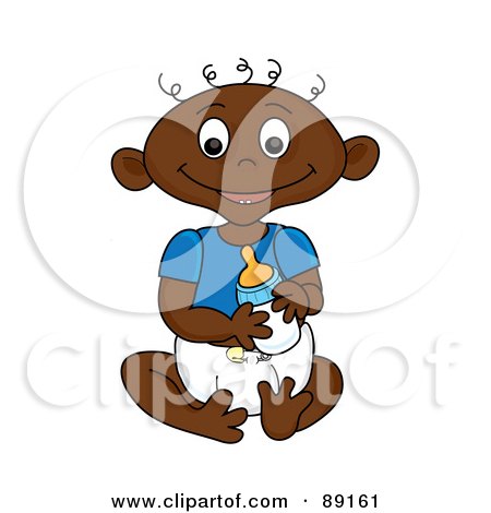 Royalty-Free (RF) Clipart Illustration of a Black Baby Goy Holding A Bottle by Pams Clipart