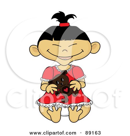 Royalty-Free (RF) Clipart Illustration of an Asian Baby Girl Holding A Teddy Bear by Pams Clipart