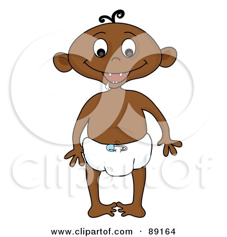 Royalty-Free (RF) Clipart Illustration of a Black Baby Boy Standing In A Diaper by Pams Clipart