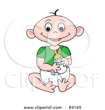 Royalty-Free (RF) Clipart Illustration of a Caucasian Baby Goy Holding A Bottle by Pams Clipart
