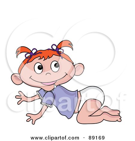 Royalty-Free (RF) Clipart Illustration of a Crawling Baby Red Haired Caucasian Girl by Pams Clipart