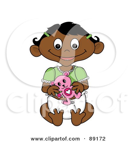 Royalty-Free (RF) Clipart Illustration of an Indian Baby Girl Holding A Teddy Bear by Pams Clipart