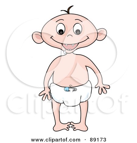 Royalty-Free (RF) Clipart Illustration of a Caucasian Baby Boy Standing In A Diaper by Pams Clipart