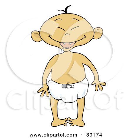 Royalty-Free (RF) Clipart Illustration of an Asian Baby Boy Standing In A Diaper by Pams Clipart