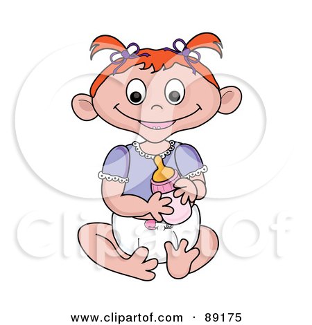 Royalty-Free (RF) Clipart Illustration of a Red Haired Caucasian Baby Girl Holding A Bottle by Pams Clipart