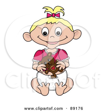 Royalty-Free (RF) Clipart Illustration of a Blond Caucasian Baby Girl Holding A Teddy Bear by Pams Clipart