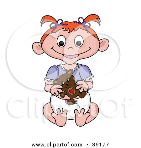 Royalty-Free (RF) Clipart Illustration of a Red Haired Caucasian Baby Girl Holding A Teddy Bear by Pams Clipart