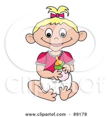 Royalty-Free (RF) Clipart Illustration of a Blond Caucasian Baby Girl Holding A Bottle by Pams Clipart