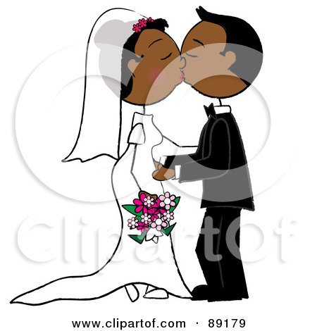Royalty-Free (RF) Clipart Illustration of an African Wedding Couple Smooching by Pams Clipart