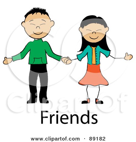 Royalty-Free (RF) Clipart Illustration of a Stick Asian Couple Holding Hands Over Friends by Pams Clipart
