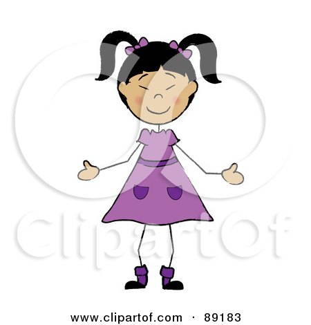 Royalty-Free (RF) Clipart Illustration of a Stick Asian Girl In A Purple Dress by Pams Clipart