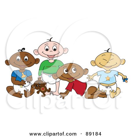 Royalty-Free (RF) Clipart Illustration of a Group Of Black, White, Indian And Asian Babies by Pams Clipart