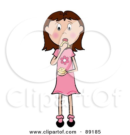 Royalty-Free (RF) Clipart Illustration of a Caucasian Doodle Girl Eating Tortilla Chips by Pams Clipart