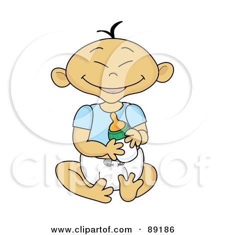 Royalty-Free (RF) Clipart Illustration of an Asian Baby Boy Holding A Bottle by Pams Clipart