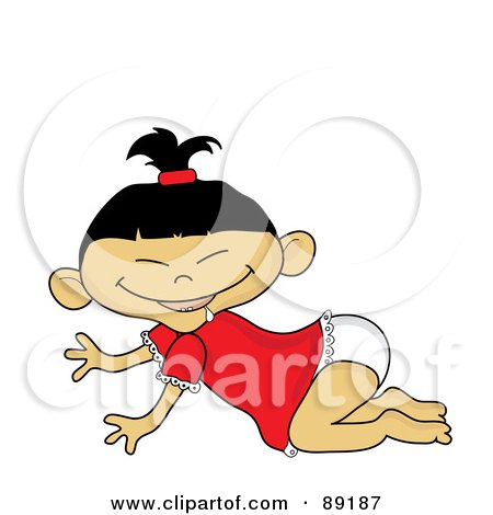 Royalty-Free (RF) Clipart Illustration of an Asian Baby Girl Crawling by Pams Clipart