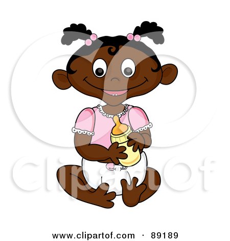 Royalty-Free (RF) Clipart Illustration of a Black Baby Girl Holding A Bottle by Pams Clipart