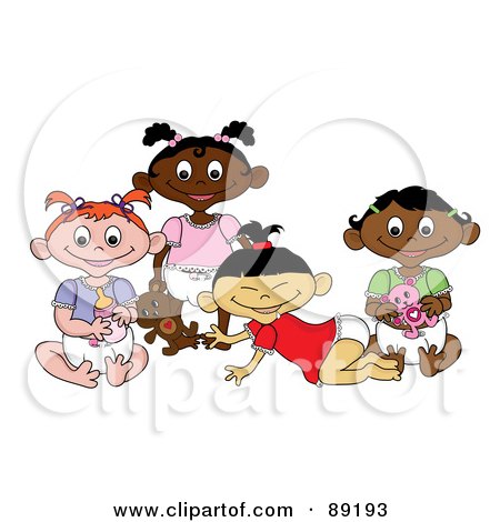 Royalty-Free (RF) Clipart Illustration of a Group Of Black, White, Indian And Asian Baby Girls by Pams Clipart