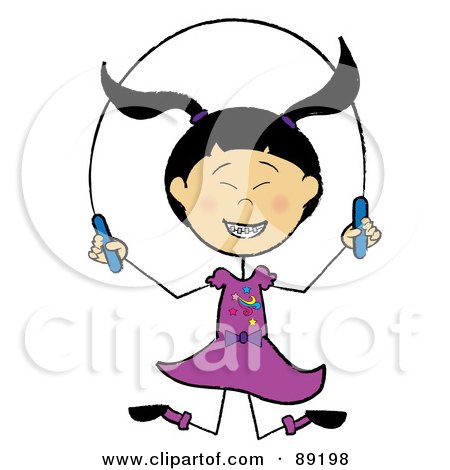 Royalty-Free (RF) Clipart Illustration of a Stick Asian Girl Jumping Rope by Pams Clipart