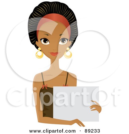 Royalty-Free (RF) Clipart Illustration of a Gorgeous Black Woman Holding A Blank White Sign by Melisende Vector