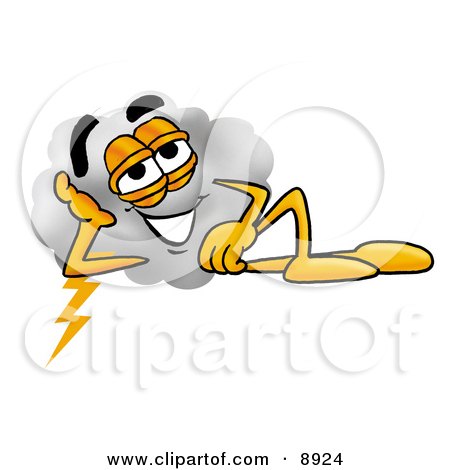 Clipart Picture of a Cloud Mascot Cartoon Character Resting His Head on His Hand by Mascot Junction