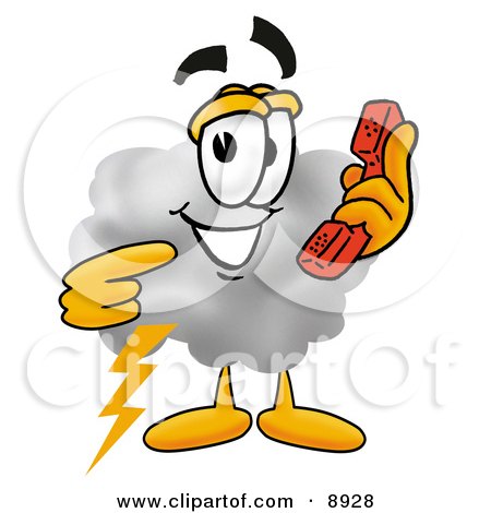 Clipart Picture of a Cloud Mascot Cartoon Character Holding a Telephone by Mascot Junction