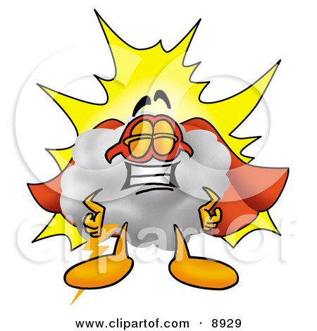 Clipart Picture of a Cloud Mascot Cartoon Character Dressed as a Super Hero by Mascot Junction