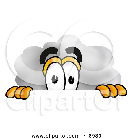 Clipart Picture of a Cloud Mascot Cartoon Character Peeking Over a Surface by Mascot Junction