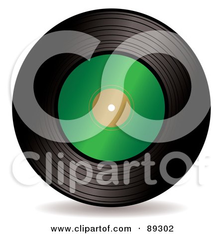 Royalty-Free (RF) Clipart Illustration of a Black Vinyl Record With A Blank Green Label by michaeltravers
