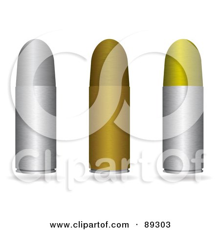 Royalty-Free (RF) Clipart Illustration of a Digital Collage Of Silver And Gold Hand Gun Bullets by michaeltravers