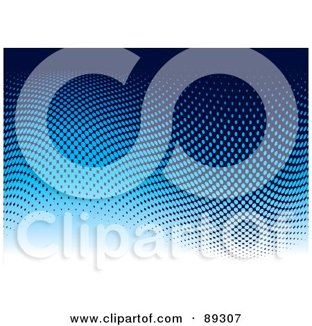 Royalty-Free (RF) Clipart Illustration of a Black, Blue And White Halftone Dot Wave Background by michaeltravers