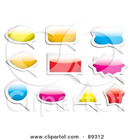 Royalty-Free (RF) Clipart Illustration of a Digital Collage Of Colorful And White Shiny Speech Bubble Icons by michaeltravers