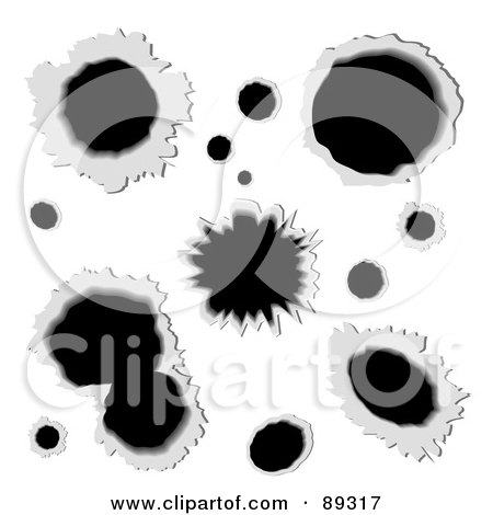 Royalty-Free (RF) Clipart Illustration of a Digital Collage Of Bullet Holes Through Metal by michaeltravers