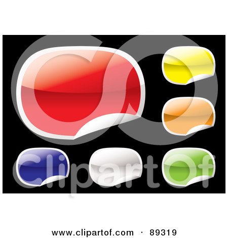 Royalty-Free (RF) Clipart Illustration of a Digital Collage Of Rounded Shiny Colorful Peeling Stickers by michaeltravers