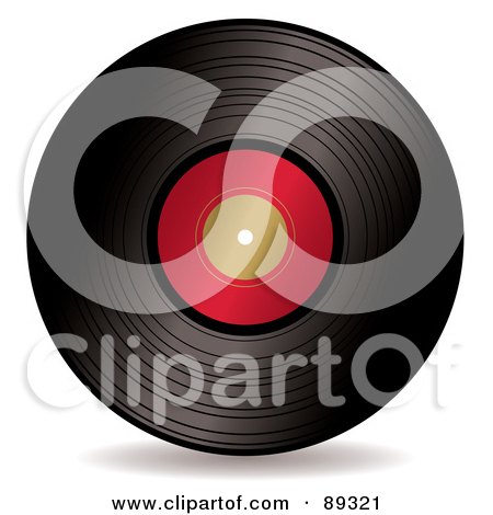 Royalty-Free (RF) Clipart Illustration of a Black Vinyl Record With A Blank Red Label by michaeltravers