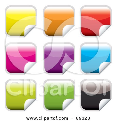 Royalty-Free (RF) Clipart Illustration of a Digital Collage Of Square Shiny Colorful Peeling Stickers by michaeltravers