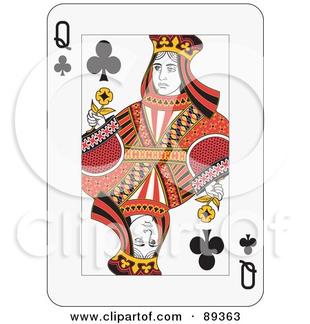 Royalty-Free (RF) Clipart Illustration of a Queen Of Clubs Playing Card Design by Frisko