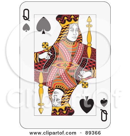 Royalty-Free (RF) Clipart Illustration of a Queen Of Spades Playing Card Design by Frisko