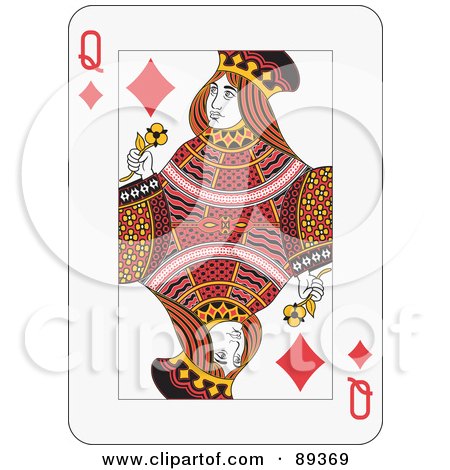 Royalty-Free (RF) Clipart Illustration of a Queen Of Diamonds Playing Card Design by Frisko
