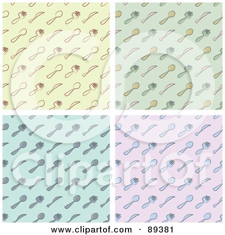 Royalty-Free (RF) Clipart Illustration of a Digital Collage Of Yellow, Green, Blue And Pink Silverware Backgrounds by Frisko