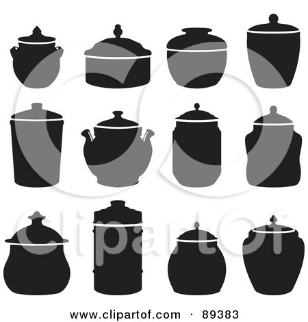 Royalty-Free (RF) Clipart Illustration of a Digital Collage Of Black Storage Jars by Frisko