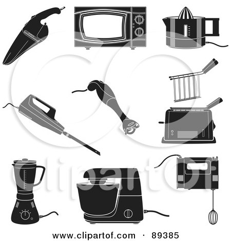 Royalty-Free (RF) Clipart Illustration of a Digital Collage Of Black And White Appliances by Frisko