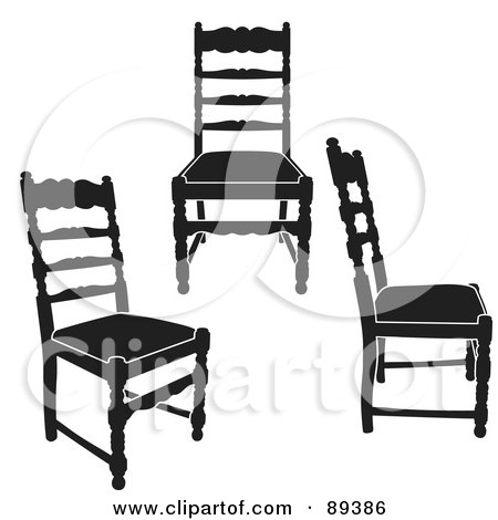 Royalty-Free (RF) Clipart Illustration of a Digital Collage Of Three Black Wooden Chairs by Frisko