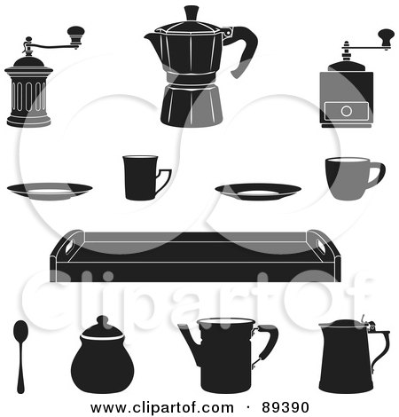 Royalty-Free (RF) Clipart Illustration of a Digital Collage Of Italian Coffee Cups, Carafes, And Grinders by Frisko