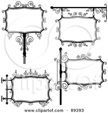Royalty-Free (RF) Clipart Illustration of a Digital Collage Of Black And White Wrought Iron Storefront Signs - Version 2 by Frisko