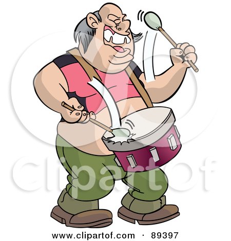 Royalty-Free (RF) Clipart Illustration of a Chubby Male Drummer Singing And Marching by Frisko