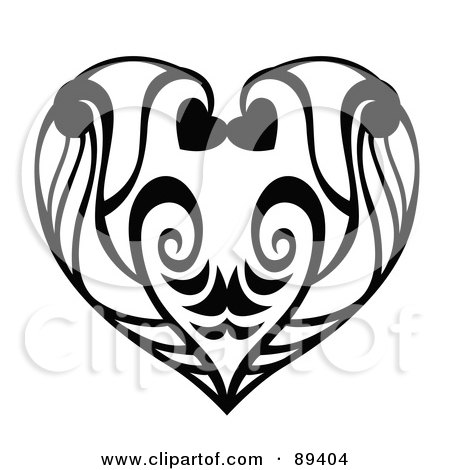 Royalty-Free (RF) Clipart Illustration of a Black And White Heart Formed Of Leaves And Vines by Cherie Reve