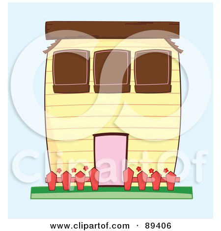 Royalty-Free (RF) Clipart Illustration of a Yellow House With A Red Fence by Cherie Reve