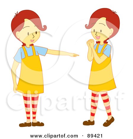 Royalty-Free (RF) Clipart Illustration of a Bossy Girl Instructing Her Twin by Cherie Reve