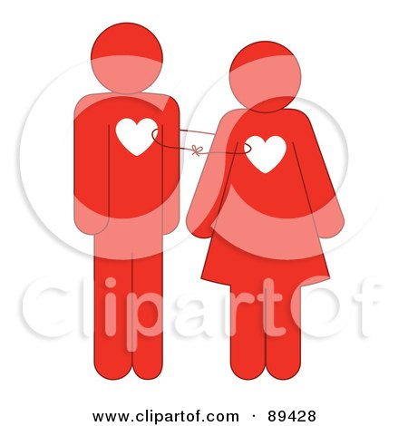 Royalty-Free (RF) Clipart Illustration of a Red Man And Woman With Heart Chests, Tied Together by Cherie Reve